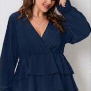SHEIN Navy Layered V-Neck Blouse